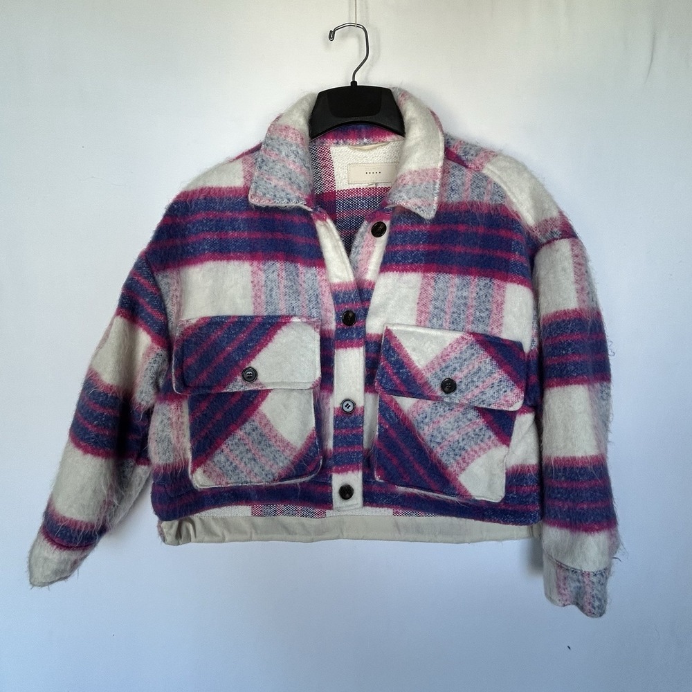 BLANKNYC Women's Jacket Blue Pink Plaid Short Boxy Size Small